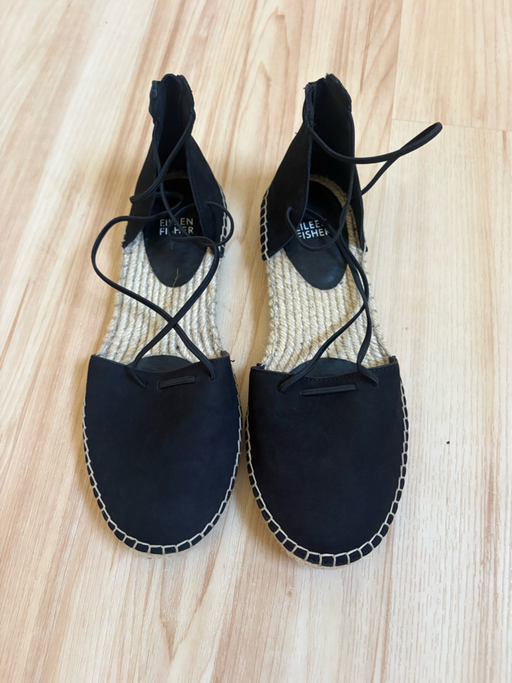 Eileen Fisher Black Lace-Up Suede Espadrille Flats
